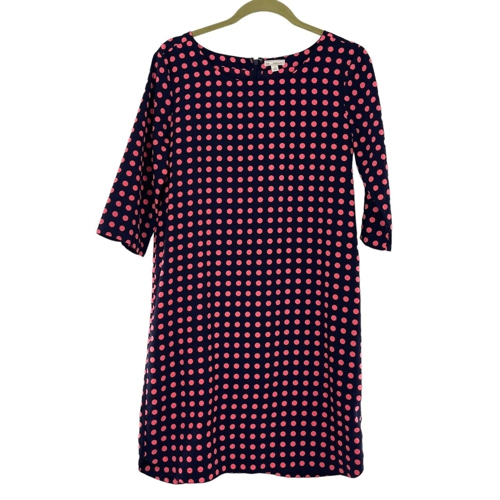 Gap Navy & Pink Polka Dot 3/4 Sleeve‎ Dress Small Nautical Coastal Vicki Shift